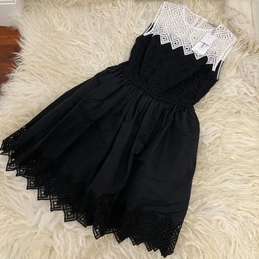 SANDRO Black & White Sleeveless Crochet Fit & Flare Dress - Picture 4 of 15